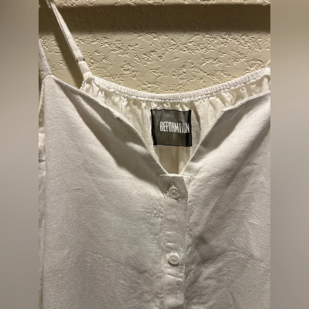 NWOT Reformation Square Neckline Midi Length  Button Up White Linen Dress Size S - Picture 6 of 10